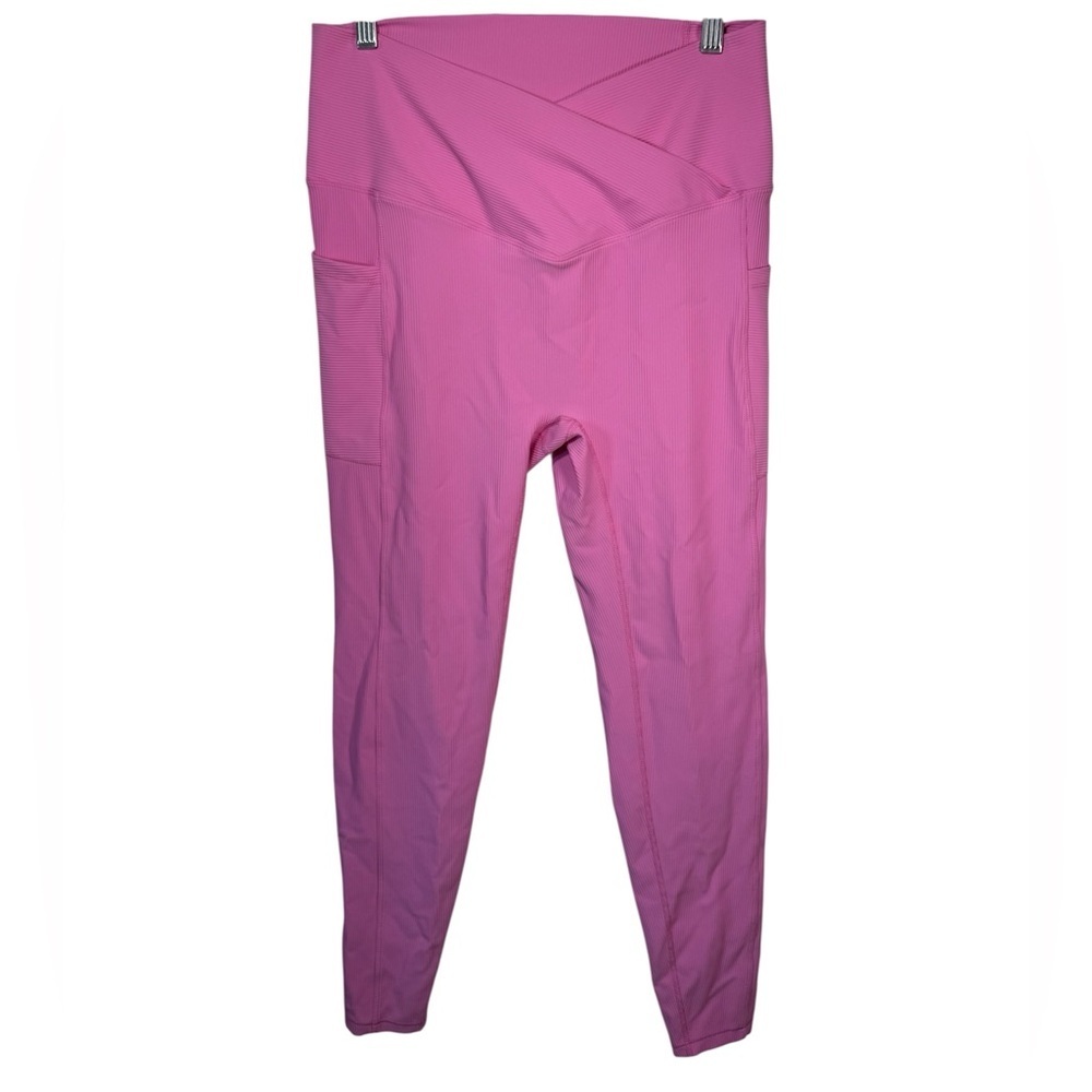 WLM crisscross waste Women's Pink ribbed Leggings with pockets Size 1XL